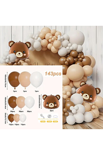Choice As shown 142pcs 142pcs Cartoon Bear Khaki White Skin Latex Balloons Ga...