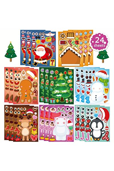 Miniso 24pcs Christmas 8/24Sheets Christmas Puzzle Stickers Santa Snowman Xma...