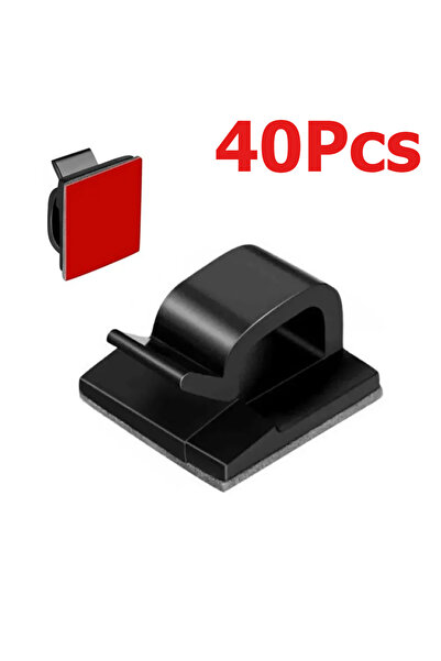 Choice 40 قطعة - أسود 20/40 قطعة منظم أسلاك مربع بخطاف لاصق ذاتي مشبك أسلاك بيانات يُستخدم على سطح المكتب والجدار