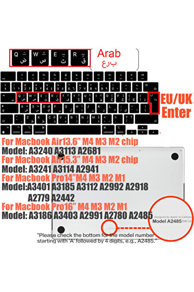 Choice EU Arab Compatible keyboard cover for 2025 MacBook Air 13.6 M4 A3240 A3113 MacBook Pro14 16 M4 M3 A3