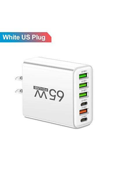 Choice شاحن USB C أبيض اللون بمقبس أمريكي بقوة إجمالية 65 وات، شحن سريع PD من...