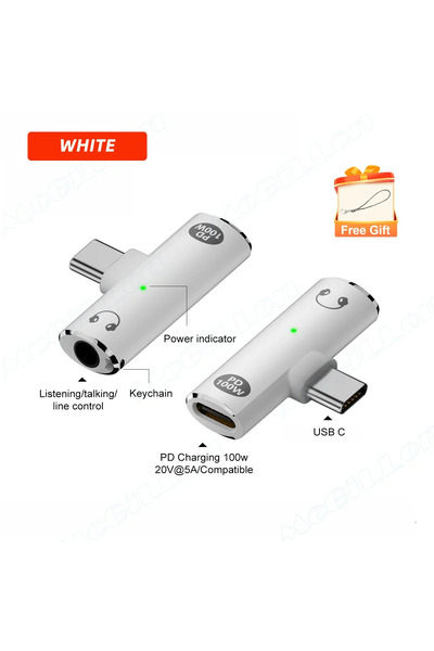 Choice محول صوت PD100W أبيض من النوع C إلى 3.5 مم 2 في 1 USB C إلى مقبس سماعة...