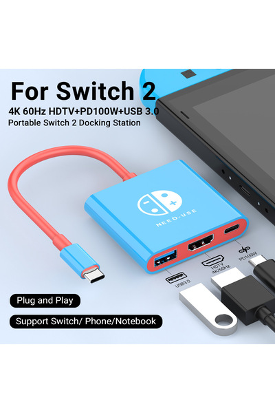 Choice لمحطة إرساء Switch 2 المحمولة من النوع C مع HDMI وUSB 3.0 مثالية للسفر و