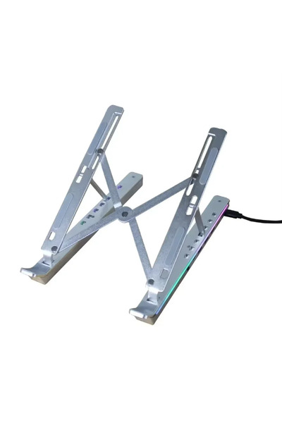 Choice حامل كمبيوتر محمول قابل للطي 4 في 1 باللون الفضي RGB حامل USB 4 في 1 RGB حامل محمول للكمبيوتر المحمول مع قاعدة دعم Al