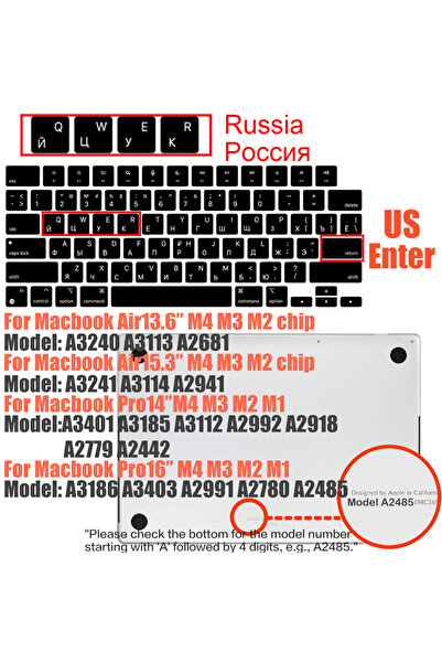 Choice US Russia Compatible keyboard cover for 2025 MacBook Air 13.6 M4 A3240 A3113 MacBook Pro14 16 M4 M3