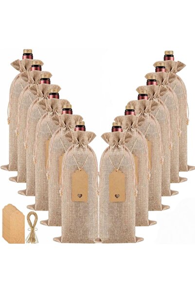 Choice4 16 × 36 سم بني - 12 قطعة من أكياس الخيش للنبيذ، أكياس هدايا النبيذ لع...