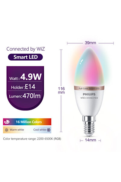Philips Yes B35 E14 4.9W Smart LED A60 P45 B35 WiZ Bulbs E14 E27 Screw Light Bluetooth 220-240V Full