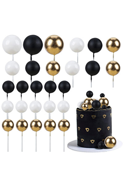 Choice 27pcs 27PCS Black White Gold Ball Cake Toppers Mini Ball Cupcake Toppe...