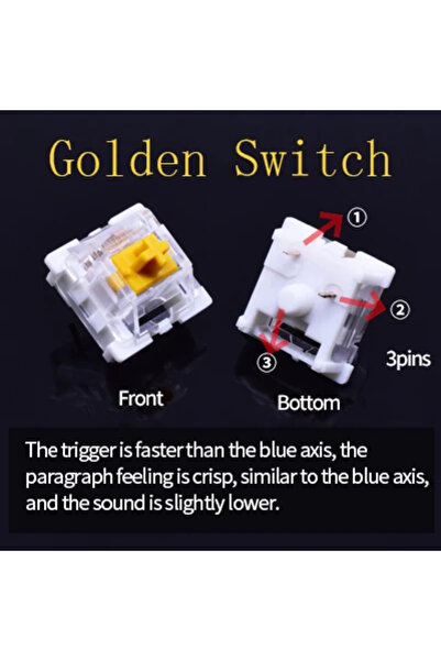 GGBEE 10 قطع من مفاتيح Outemu الذهبية ذات النقرة للوحة المفاتيح، 3 دبابيس، مق...