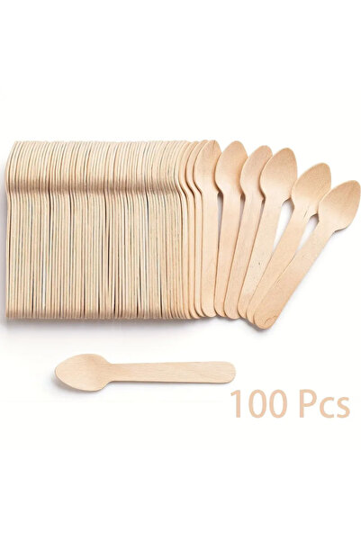 Choice 9.6 cm pointed spoon Eco-Friendly Disposable Birchwood Spoons 9.53 cm - 100 pcs for Party Desserts,