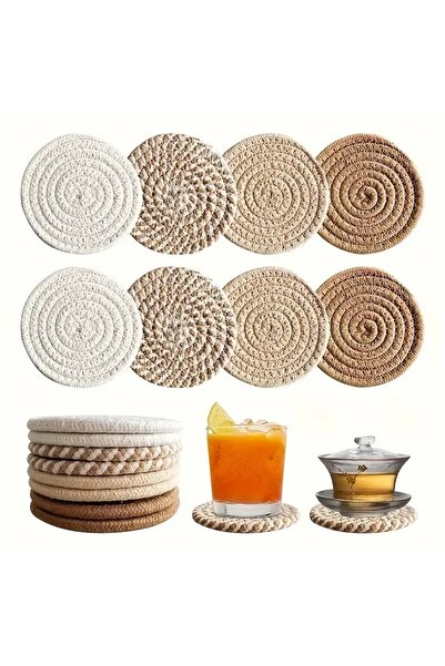 Choice Kj005-4 8 مجموعات: طاولة محبوكة أنيقة مقاومة للحرارة، قاع إناء، سلسلة فاتحة داكنة، نمط حلزوني