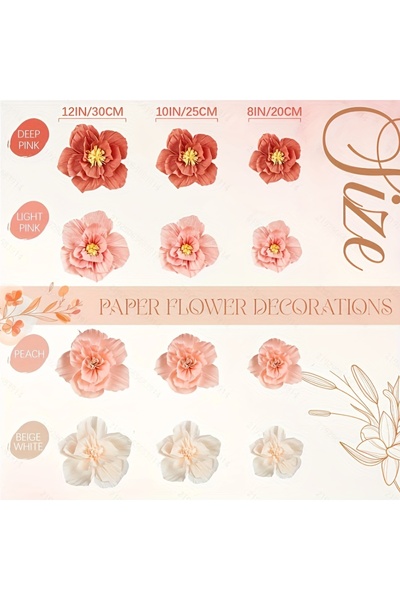 Choice ١٢ قطعة من زهور ورقية من Yuebaaf باللون الوردي الباهت، زينة زهور من ور...