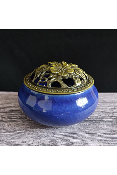 Choice Ice cracks-blue Ceramic Ice Crack Coil Incense Burner with Copper Cover, Colorful Antique Alloy Ince