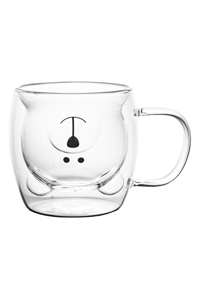 Choice كوب قهوة زجاجي مزدوج الجدار بتصميم دب لطيف ومبتكر، 201-300 مل، كوب زجاجي كرتوني للقهوة المثلجة