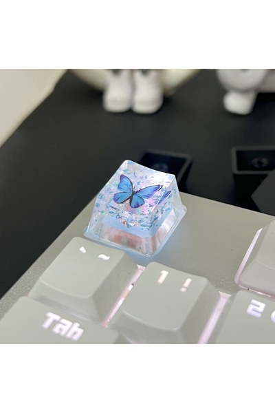 Choice ترتر أزرق قطعة واحدة جديدة الأكثر مبيعًا أغطية مفاتيح فراشة شفافة ذات محور متقاطع للوحة المفاتيح الميكانيكية