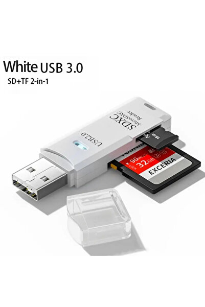 Vikefon White3.0 Multi Functional 2 In 1 High-speed USB 3.0/2.0 Card Reader Supports TF+SD Computer Tablet