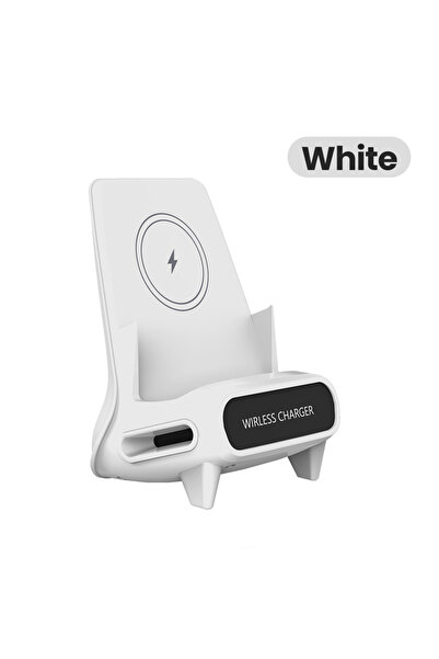 Choice حامل شاحن لاسلكي صغير محمول بقوة 15 وات أبيض اللون لسطح المكتب مع خاصي...