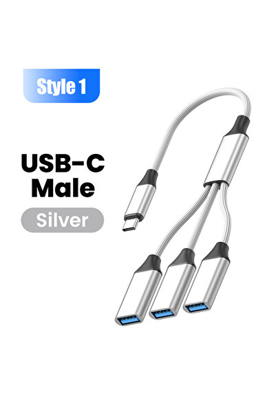 Choice محول OTG متعدد الوظائف 3 في 1 USB Type C Hub من النوع C فضي اللون لنقل...