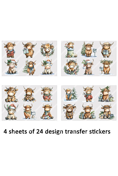 Choice ملصق نقل حراري متعدد الألوان من 4 قطع من بقرة المرتفعات لعيد الميلاد D...