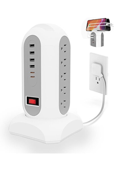 Choice شريط طاقة أبيض بطول 1.65 متر، 15 منفذ تيار متردد، سلك تمديد بطول 1.65 ...