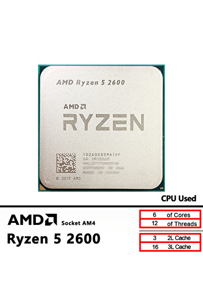 Amd Used Ryzen 5 2600 R5 2600 3.4 GHz GAMING Zen+ 0.012 65W YD2600BBM6IAF Socket AM4