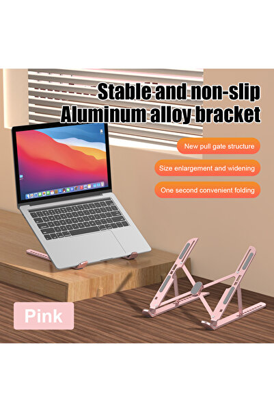 Choice حامل كمبيوتر محمول من سبائك الألومنيوم باللون الوردي قابل للتعديل والطي والمحمول لأجهزة الكمبيوتر المحمولة على شكل قوس L