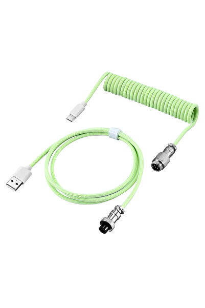 Choice كابل ملفوف بلوحة مفاتيح ميكانيكية خضراء، منفذ USB من النوع C، سلك، كمب...