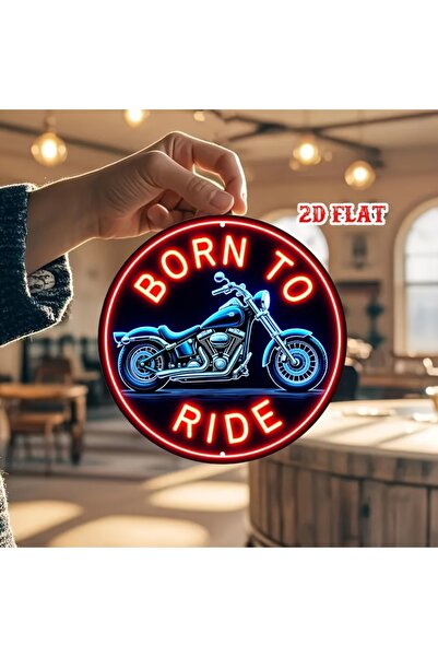 Choice لافتة نيون حمراء عتيقة لدراجة نارية مقاس 8 × 8 بوصة (20 × 20 سم) - "مولود للركوب" - لوحة جدارية دائرية من الألومنيوم مقاس 7.8 × 7.8 بوصة،