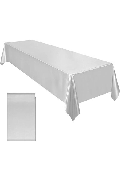 Choice مفرش طاولة مستطيل فضي من الساتان مقاس 57 × 102 بوصة، غطاء طاولة ناعم كالحرير بلون سادة لغرفة الطعام وحفلات الزفاف