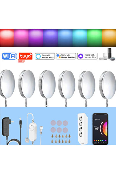 Choice EU Plug 2 pcs kit Tuya Wifi DC12V RGB LED Round Under Cabinet Light Co...
