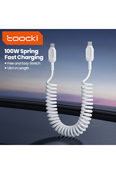 Toocki كابل USB-C أبيض من مادة TPU من Toki بطول 1.8 متر، متوافق مع هواتف G7 P...