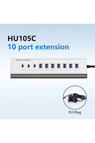 Choice موزع USB 3.0 Blueendless HU105C مع قابس الاتحاد الأوروبي، موزع USB C م...