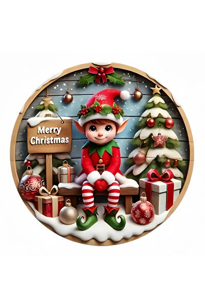 Choice Round 20X20CM Red 2D Charming Christmas Elf Circular Wooden Sign, Suit...