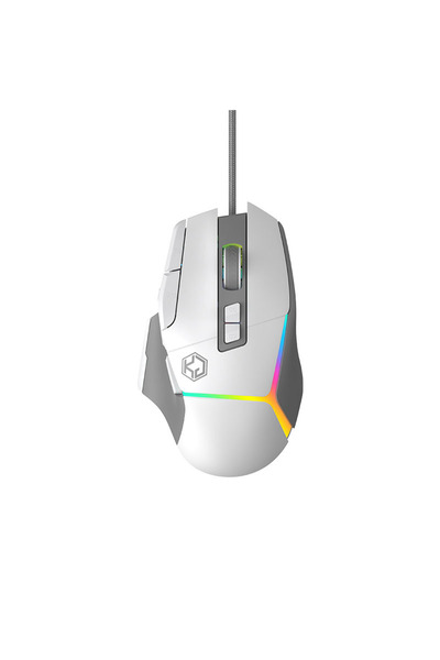 Choice ماوس سلكي GK5 أبيض مع أضواء RGB و10 مفاتيح برمجة ماكرو وشريحة ألعاب بدقة 12800 نقطة في البوصة وتصميم مريح متوسط