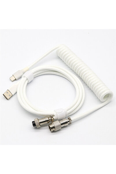 Choice سلك كابل ملفوف بلوحة مفاتيح ميكانيكية بيضاء، منفذ USB من النوع C، كابل ملفوف بطيار، كمبيوتر مكتبي G