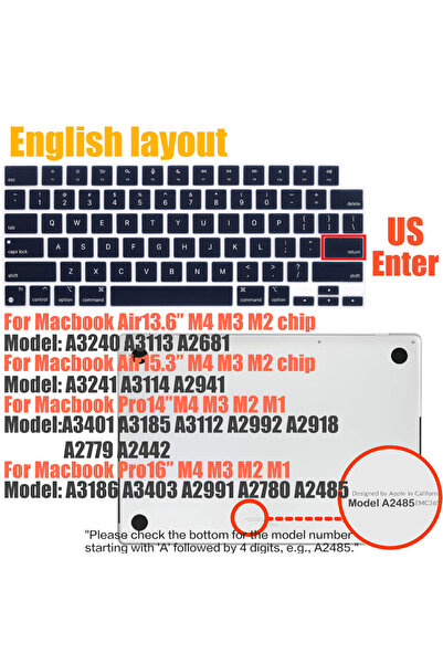 Choice US english Compatible keyboard cover for 2025 MacBook Air 13.6 M4 A3240 A3113 MacBook Pro14 16 M4 M3