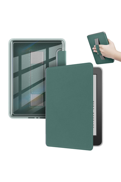 Choice SA569P SA568B 2024 جراب أكريليك بحزام يد أخضر داكن لجهاز Kindle Paperw...
