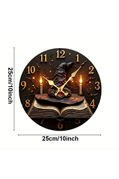 Choice 10 inch GZ-WYT09150079 Wizard Hat & Books Wooden Round Silent Hanging Wall Clock, Suitable For Livin
