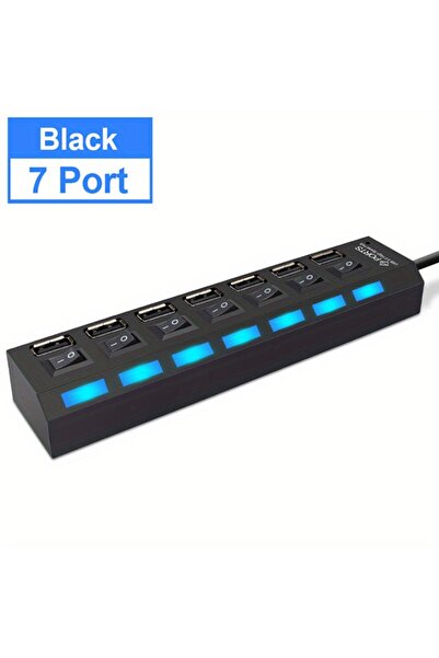 Choice موزع محول USB 2.0 مزود بـ 7 منافذ مزود بإضاءة LED مع تشغيل وإيقاف تشغي...