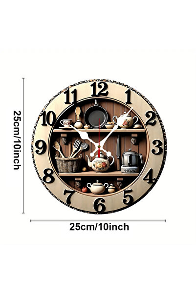 Choice ساعة حائط خشبية دائرية صامتة مقاس 10 بوصات، مزينة بأدوات مطبخ ثنائية ا...