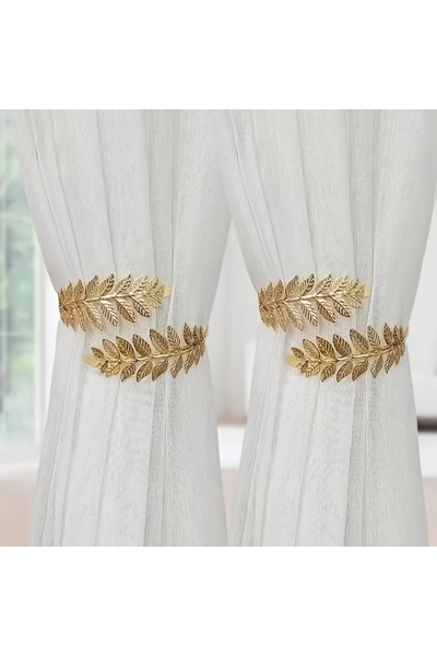 Choice ذهبي - 2 قطعة من أشرطة الستارة ذات الأوراق المعدنية مع حلقات ستارة زخر...