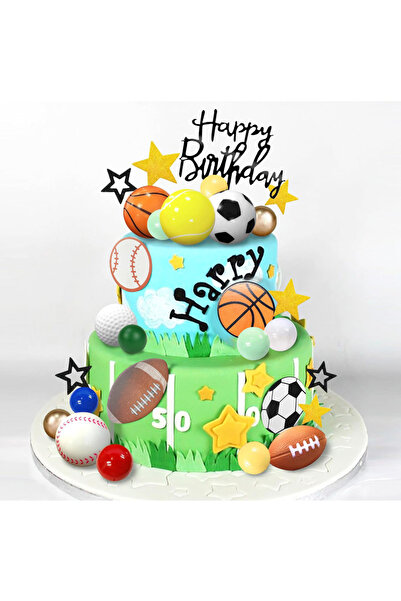 Choice زينة كعكة رياضية مكونة من 37 قطعة مع كرة قدم وكرة قدم وبيسبول وكرة سلة