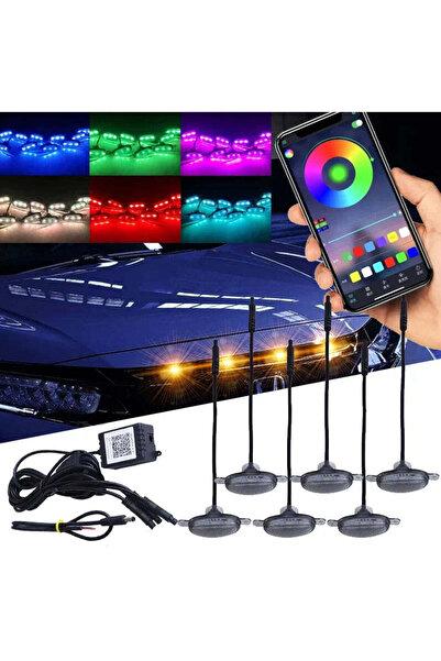 lumixauto Kit 6 x Lumină LED RGB pentru grila frontală – 12 V, Control prin a...