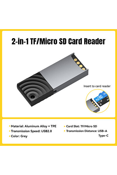 essager محول قارئ بطاقات USB 2.0 صغير الحجم 2 في 1، رمادي اللون، قارئ بطاقات ذاكرة Micro SD TF لأجهزة iPhone