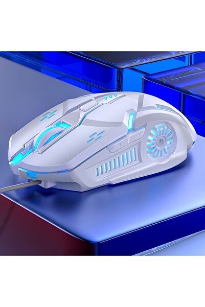 Choice ماوس ألعاب ميكانيكي منحوت باللون الفضي الأبيض، سلكي، مناسب للاستخدام على سطح المكتب والكمبيوتر المحمول، صامت