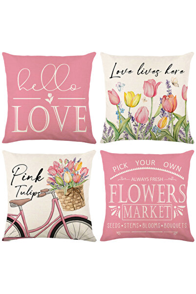 Choice 45 × 45 سم، 4 قطع من أكياس الوسائد المزخرفة بالزهور، غطاء وسادة مربع م...