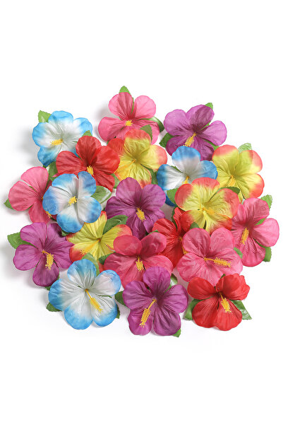 Choice 24 قطعة من زهور الكركديه الاصطناعية الملونة من هاواي، مقاس 10 سم، لتزي...