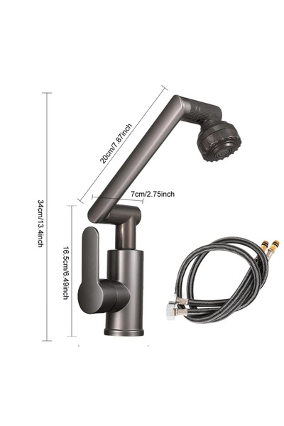 Choice صنبور مطبخ دوار ABS رمادي اللون مضاد للرذاذ، صنبور خلاط حوض مياه ساخن وبارد، حمام، نيكل مصقول