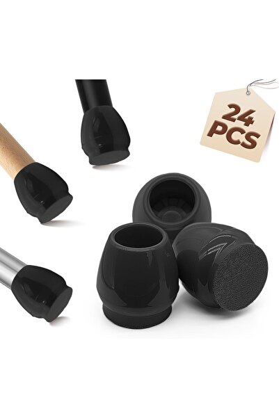 Choice 24 قطعة سوداء، 24/48 قطعة، واقيات أرضية لأرجل الكراسي، وسادات لباد دائ...