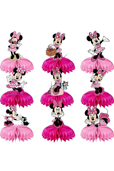 Choice 9 قطع من زينة قرص العسل على شكل ميني ماوس من ديزني، زينة طاولة ميني وردية لحفلات أعياد الميلاد